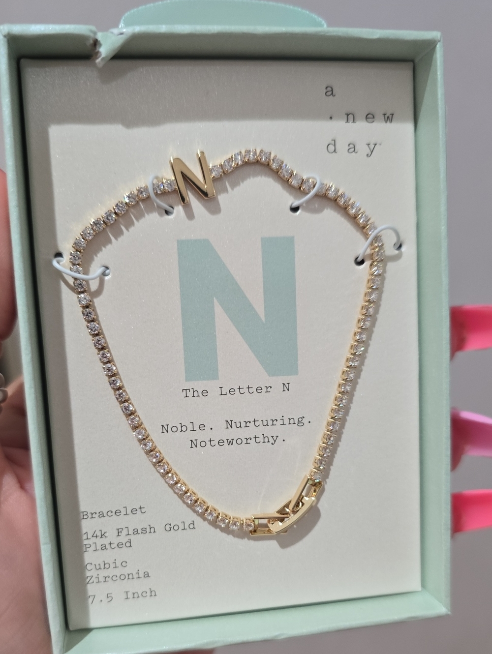 a new day Gold Cubic Zirconia Letter N Tennis Bracelet